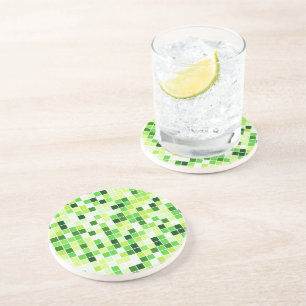 Pool Tiles, Green Mosaic Tiles, Geometric Pattern Coaster