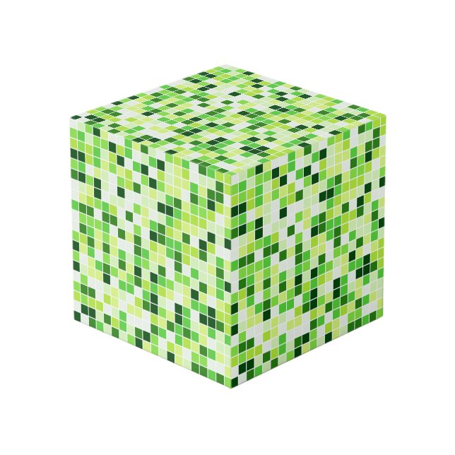 Pool Tiles, Green Mosaic Tiles, Geometric Pattern Cube (Front Angled)