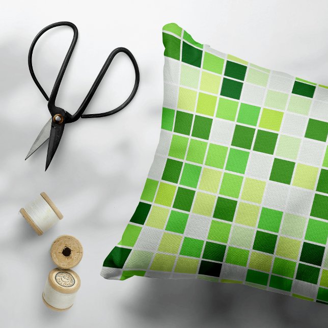 Pool Tiles, Green Mosaic Tiles, Geometric Pattern Decorative Cushion (Creator Uploaded)