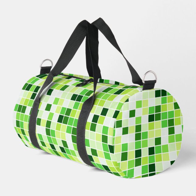 Pool Tiles, Green Mosaic Tiles, Geometric Pattern Duffle Bag (Left Corner)
