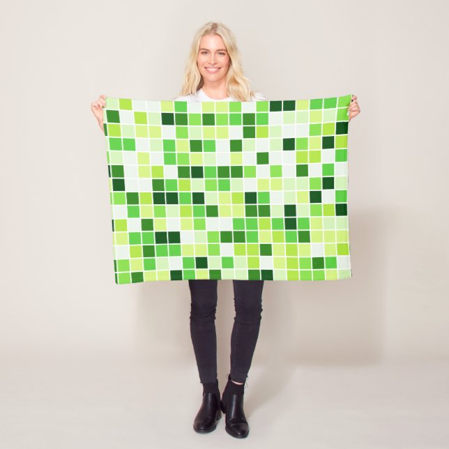 Pool Tiles, Green Mosaic Tiles, Geometric Pattern Fleece Blanket (In Situ)