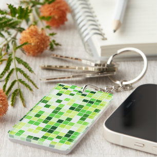 Pool Tiles, Green Mosaic Tiles, Geometric Pattern Key Ring