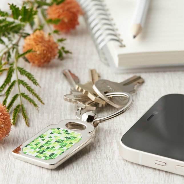 Pool Tiles, Green Mosaic Tiles, Geometric Pattern Key Ring (Side)
