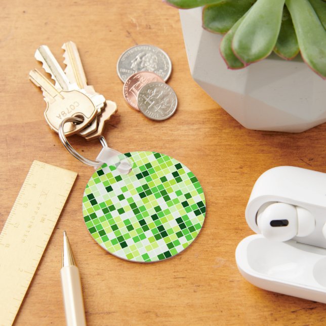 Pool Tiles, Green Mosaic Tiles, Geometric Pattern Key Ring (Desk)