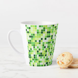 Pool Tiles, Green Mosaic Tiles, Geometric Pattern Latte Mug
