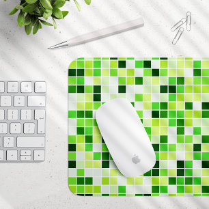 Pool Tiles, Green Mosaic Tiles, Geometric Pattern Mouse Mat