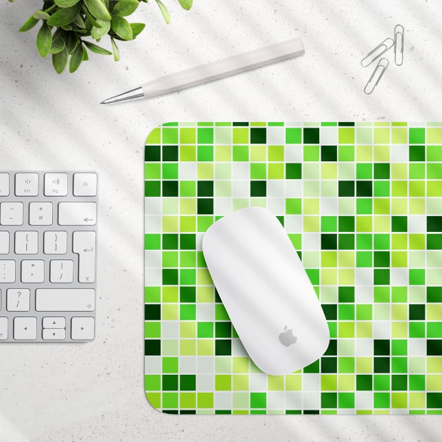 Pool Tiles, Green Mosaic Tiles, Geometric Pattern Mouse Mat (Creator Uploaded)