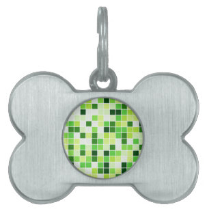 Pool Tiles, Green Mosaic Tiles, Geometric Pattern Pet ID Tag