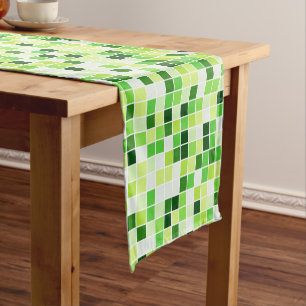 Pool Tiles, Green Mosaic Tiles, Geometric Pattern Short Table Runner