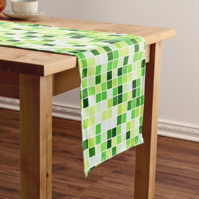 Pool Tiles, Green Mosaic Tiles, Geometric Pattern Short Table Runner (In Situ)