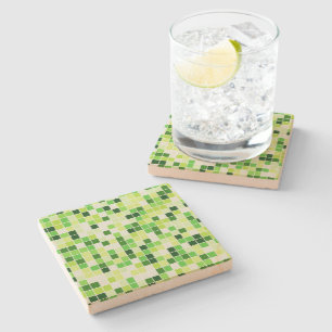 Pool Tiles, Green Mosaic Tiles, Geometric Pattern Stone Coaster