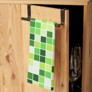 Pool Tiles, Green Mosaic Tiles, Geometric Pattern Tea Towel