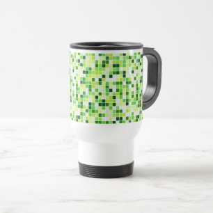 Pool Tiles, Green Mosaic Tiles, Geometric Pattern Travel Mug