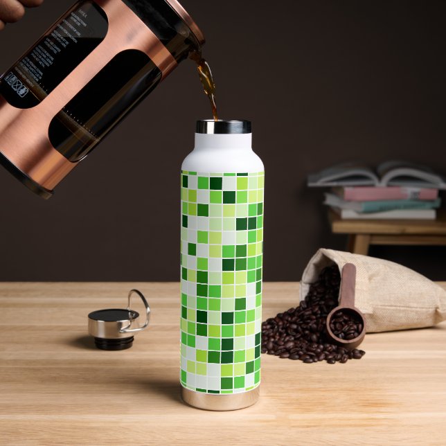 Pool Tiles, Green Mosaic Tiles, Geometric Pattern Water Bottle (Coffee)