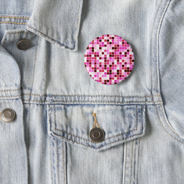 Pool Tiles, Pink Mosaic Tiles, Geometric Pattern 6 Cm Round Badge (In Situ)