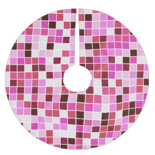 Pool Tiles, Pink Mosaic Tiles, Geometric Pattern Brushed Polyester Tree Skirt
