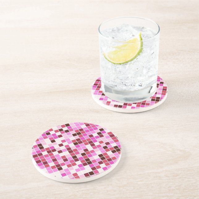 Pool Tiles, Pink Mosaic Tiles, Geometric Pattern Coaster (Side)