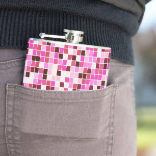Pool Tiles, Pink Mosaic Tiles, Geometric Pattern Hip Flask