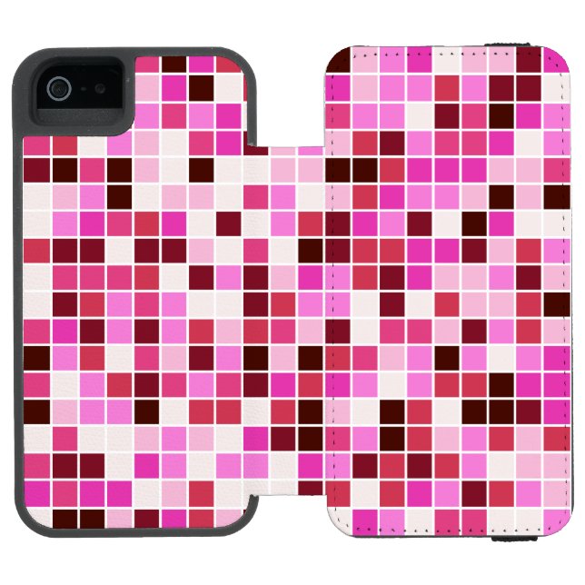 Pool Tiles, Pink Mosaic Tiles, Geometric Pattern Incipio iPhone Wallet Case (Folio Open)