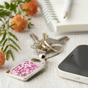 Pool Tiles, Pink Mosaic Tiles, Geometric Pattern Key Ring