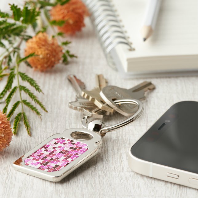 Pool Tiles, Pink Mosaic Tiles, Geometric Pattern Key Ring (Side)