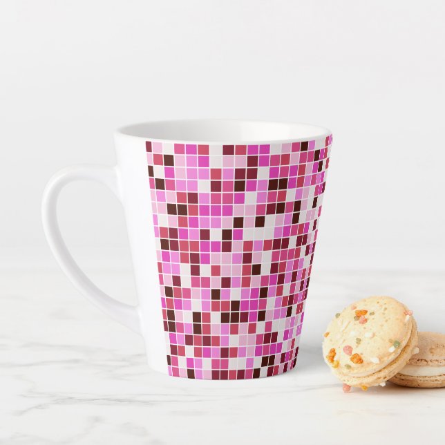 Pool Tiles, Pink Mosaic Tiles, Geometric Pattern Latte Mug (In Situ)