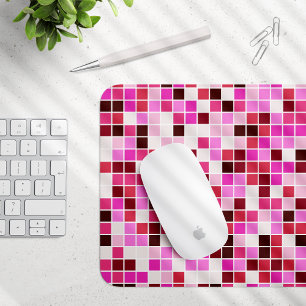 Pool Tiles, Pink Mosaic Tiles, Geometric Pattern Mouse Mat