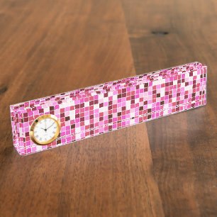 Pool Tiles, Pink Mosaic Tiles, Geometric Pattern Nameplate