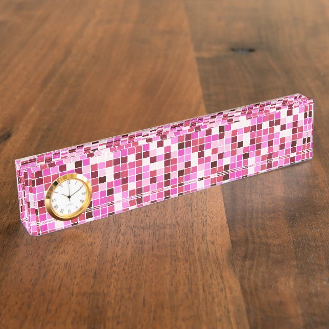 Pool Tiles, Pink Mosaic Tiles, Geometric Pattern Nameplate (Side)