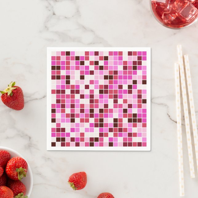 Pool Tiles, Pink Mosaic Tiles, Geometric Pattern Napkin (Insitu)