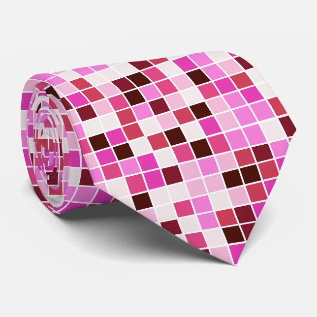 Pool Tiles, Pink Mosaic Tiles, Geometric Pattern Tie (Rolled)