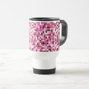 Pool Tiles, Pink Mosaic Tiles, Geometric Pattern Travel Mug