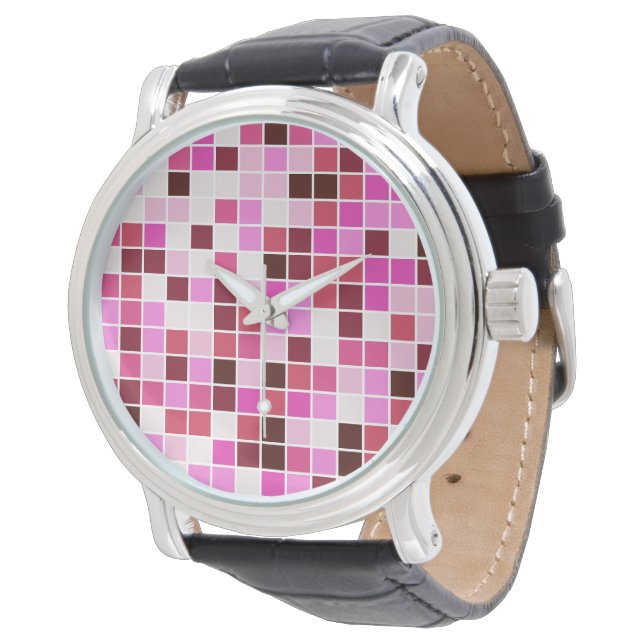 Pool Tiles, Pink Mosaic Tiles, Geometric Pattern Watch (Angled)
