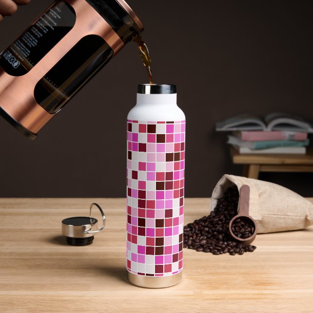 Pool Tiles, Pink Mosaic Tiles, Geometric Pattern Water Bottle (Coffee)