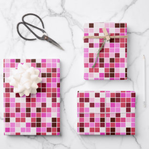 Pool Tiles, Pink Mosaic Tiles, Geometric Pattern Wrapping Paper Sheet