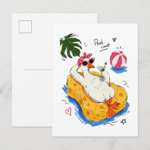 Pool Time Funny Duck with Sunglasses & Cocktail Postcard