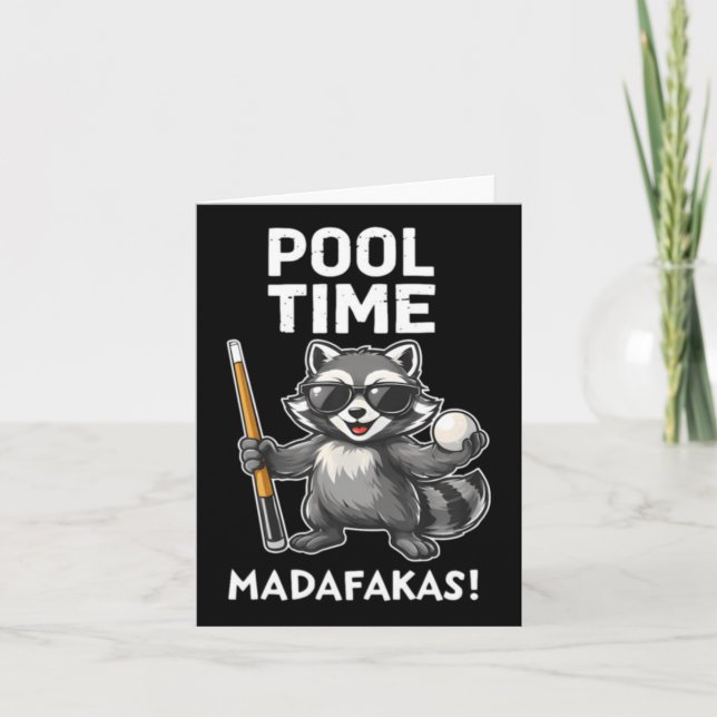 Pool Time Madafakas Funny Racoon Billiards Player Card (Front)