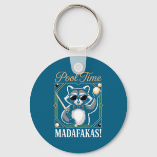 Pool time madafakas funny racoon billiards player key ring