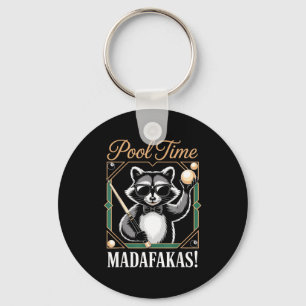 Pool time madafakas funny racoon billiards player key ring