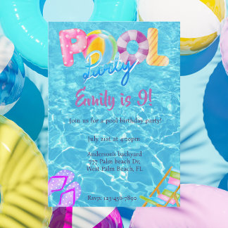 Pool Water colourful Pool Party Summer Birthday Invitation