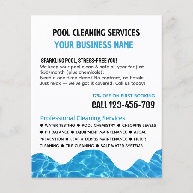 POOL Water, Swimming Pool Cleaning Advertising Fly Flyer (Front)