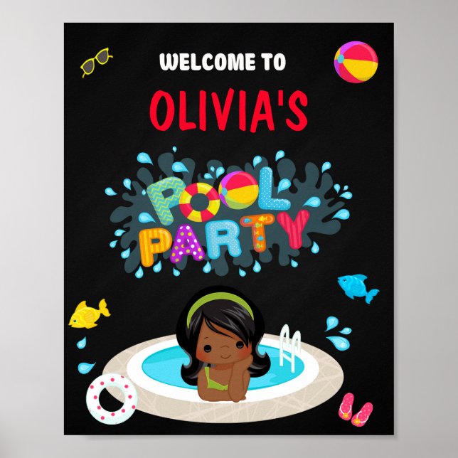 Pool welcome party sign Girl beach water fun party (Front)