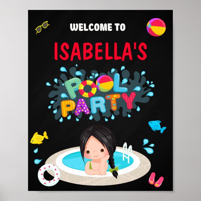 Pool welcome party sign Girl pool party poster (Front)