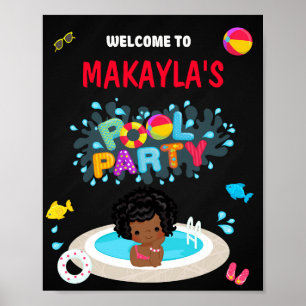 Pool welcome party sign Girl splish splash swim