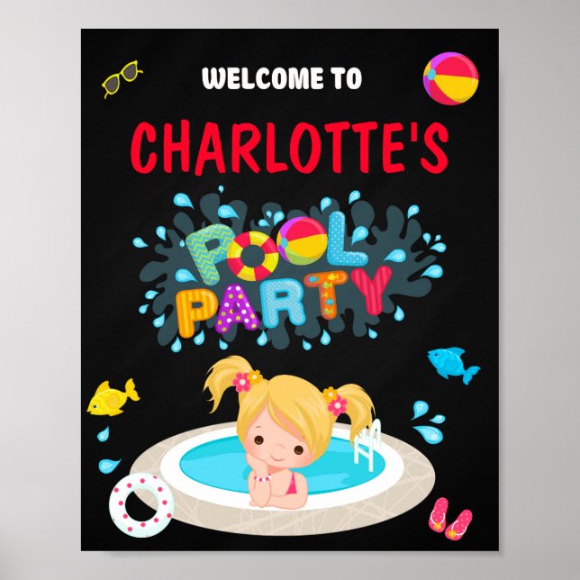 Pool welcome party sign Girl summer swimming party (Front)
