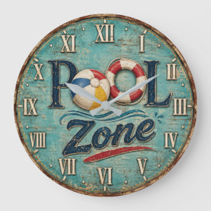 Pool Zone Vintage Poolside Beach House Large Clock