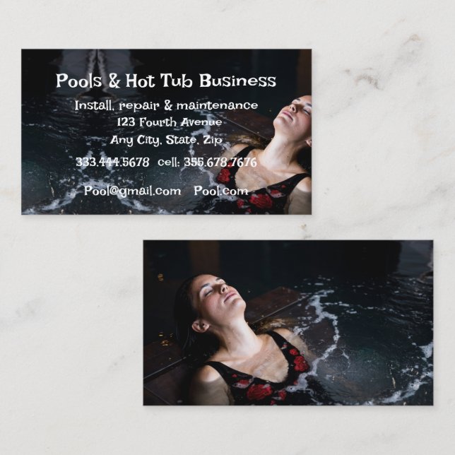 Pools Hot Tub Sauna Construction Repair Service Bu Business Card (Front/Back)