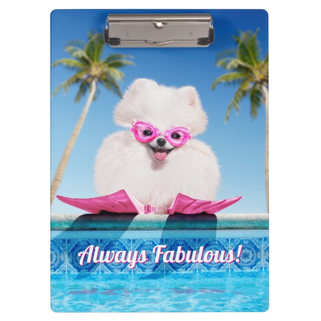 Poolside Dog In Flippers Clipboard (Front)