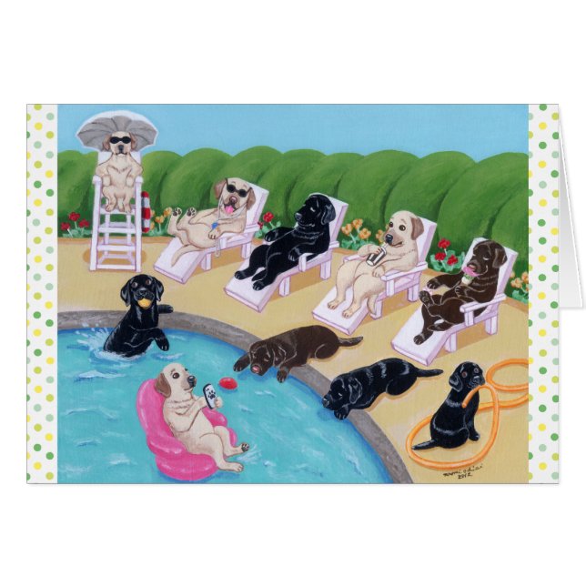 Poolside Party Labradors Painting (Front Horizontal)