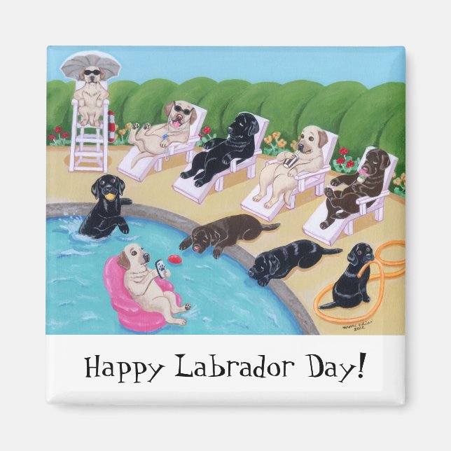 Poolside Party Labradors Painting Magnet (Front)